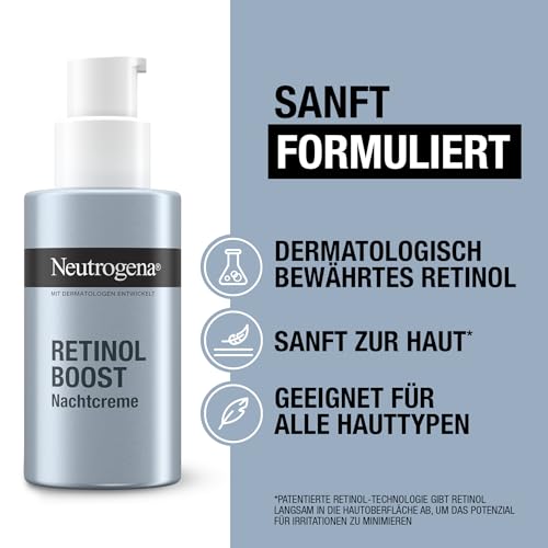 Neutrogena Retinol Boost Nachtcreme, leichte Anti Aging Gesichtscreme mit Retinol, feuchtigkeitsspendende Gesichtspflege bekämpft sichtbare Zeichen der Hautalterung, mildert Pigmentflecken (50 ml)