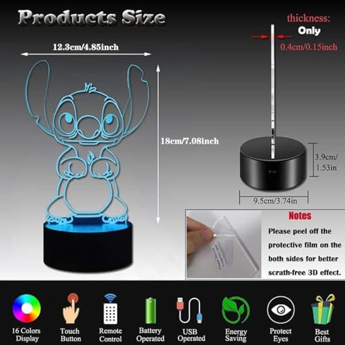ZTZK Stitch Lampe, 3D LED Nachtlicht intelligente Fernbedienung Tischlampe 16 Farben für Weihnachten Stitch Geschenk Kinderzimmer Dekoration