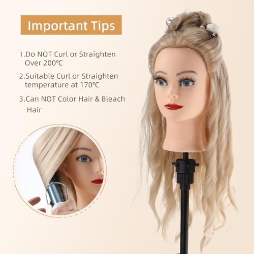 Frisierkopf 70% Echthaar Übungskopf 24 Zoll Frisieren Trainingsköpfe für Friseure Ausbildung Kopf Mit Halter + DIY Haare Set