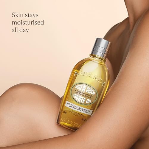 L'OCCITANE Almond Shower Oil 250ml, Hydrating & Nourishing Body Wash, Vegan & 99% Biodegradable, Luxurious Moisturizing Cleanser for Soft, Smooth Skin, Ideal for Dry & Sensitive Skin