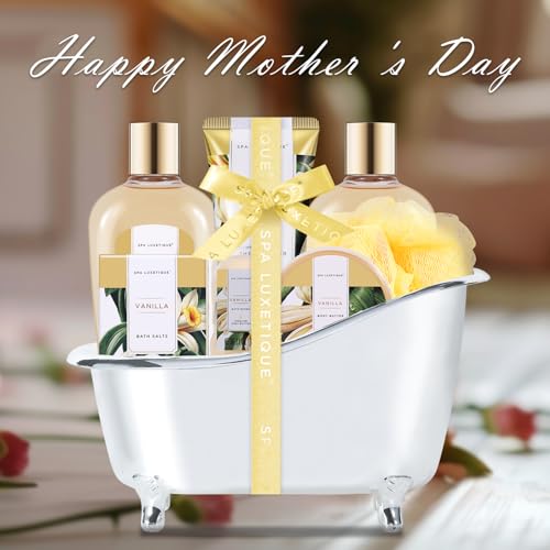 Spa Luxetique Spa Gift Sets, Gifts for Her, 8pcs Vanilla Bath Sets with Body Butter, Bubble Bath, Bath Bomb, Bath Sets for Women Gifts, Christmas Gifts, Gifts for Women