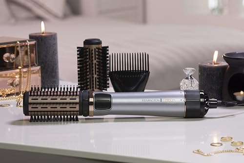 Remington Warmluftbürste rotierend [automatisch] Keratin Protect (inkl.3 Aufsätze: 2 Rundbürsten+Haaransatz-Booster für mehr Volumen) + Haarklammern, Keramikbeschichtung mit Mandelöl, AS8811,Grau