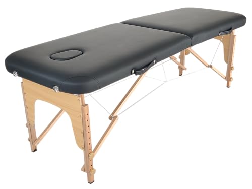 Beltom® Mobile Massagetisch Massageliege 2 zonen Basic 185 x 60 cm. - Licht 11,8 kg - massagebed massageleuning Massagebank 2 Zones klappbar Kosmetikliege - Schwarz