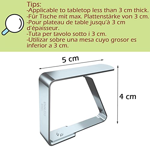 Blooven 8 Stück Tischtuchklammern Edelstahl, Tischdeckenklammer Tischabdeckungsklemmen Tischdecke Clips Tischtuch Clips - Silber, Für Tische mit max. Plattenstärke von 3 cm (4 cm x 8 PCS)