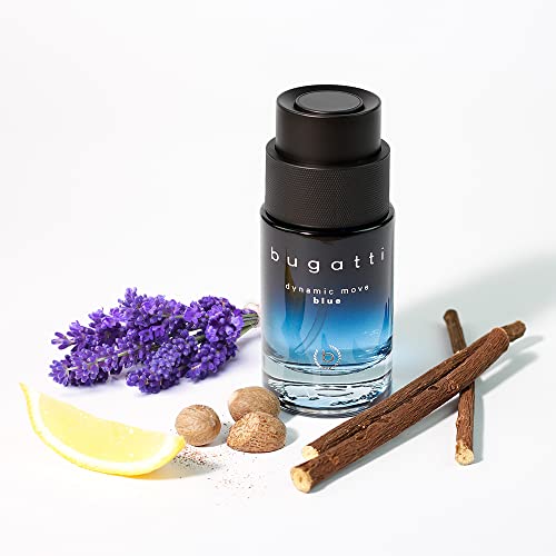 Bugatti Parfüm 100ml I Zitrisch-aromatisches Eau de Toilette I Herren-Duft mit belebender Kombination aus Lavendel, Zitrone & Moschus I Dynamic I Move I Blue I maritim, frisch & sinnlich-warm