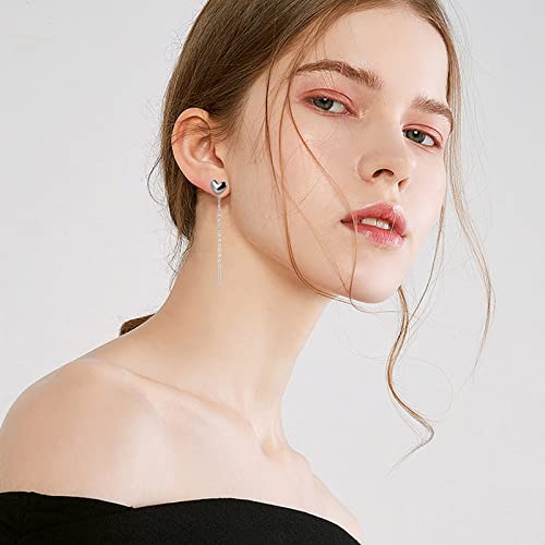GLLBTPT 925 Sterling Silber Kette Ohrringe für Frauen, Herz Fädler Ohrringe für Frauen, lange baumeln Tropfen Ohrringe für Frauen Teen Mädchen (silber)
