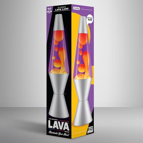 Lava Lamp 2125, Yellow Wax, Purple Liquid, Silver Base and Cap, Original 14.5 inch LAVA Motion Lamp to Illuminate Your Mood