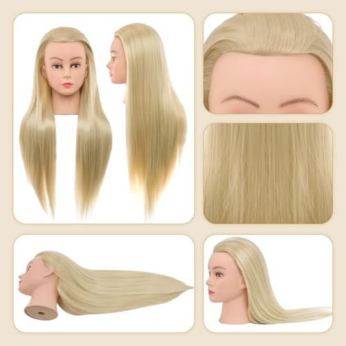 Neverland Beauty 30 Zoll Frisierkopf 100% Synthetisches Haar Trainingsköpfe für Friseure Ausbildung Kopf Puppenkopf zum Frisieren mit Haare Zubehör und Tischklemme(Beige)