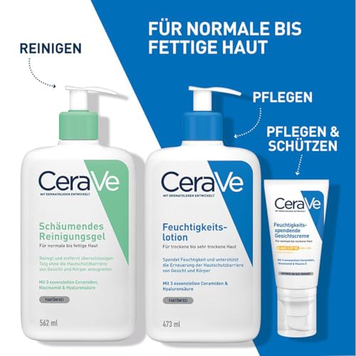 CeraVe Schäumendes Reinigungsgel für Gesicht und Körper, Feuchtigkeitsspendend und hautstärkend, Für normale bis fettige Haut, Mit Hyaluron und 3 essenziellen Ceramiden, 562 ml
