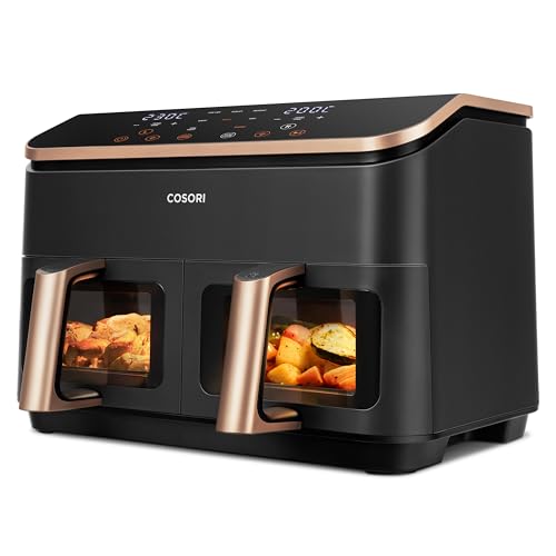 COSORI Heißluftfritteuse 2 Kammern, Airfryer Testsieger der Stiftung Warentest, 6-in-1 Dual Zone Air fryer 8,5 L, Heissluftfritteuse Doppelkammer mit Sichtfenster, energiesparend