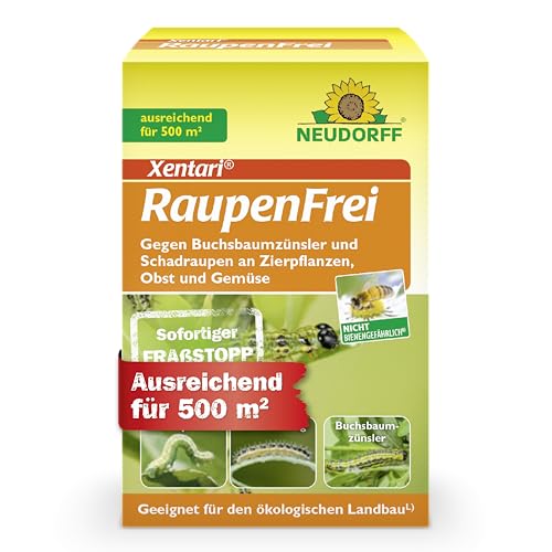Neudorff Xentari RaupenFrei, bekämpft biologisch Buchsbaumzünsler und andere Schadraupen. Wirksames Spritzmittel zum Schutz vor Raupen an Buchsbaum, Hecke etc. 1x 25g, Braun
