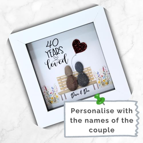 Personalised Ruby (40th) Wedding Anniversary Picture Frame, Handmade Pebble Art Gift, Unique and Meaningful 40th Anniversary Gift for Couple, Ruby Wedding Anniversary Keepsake