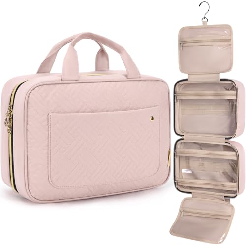 BAGSMART Kulturtasche zum Aufhängen, Damen Kulturbeutel Reise Waschtasche Transparent für Makeup,Toilettenartikel (Rosa)
