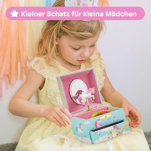 Jewelkeeper Schmuckkästchen Mädchen mit Drehendem Einhorn, Musik-Schatulle, Spieluhr Mädchen, Schmuckaufbewahrung, Regenbogendesign mit Schubladen - Einhorn Liebhaber Geschenk