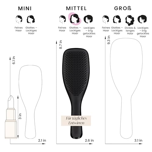 Tangle Teezer Ultimate Detangler Haarbürste – Für Nasses & Trockenes Haar – Entwirrungsbürste für Alle Haartypen – Zweistufige Borsten Reduzieren Haarbruch & Entfernen Knoten – Schwarz