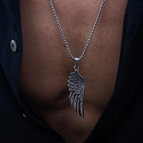 Made by Nami Wikinger Halskette mit Flügel Anhänger - Silber Herren-Kette Edel-Stahl 60 cm- Edelstahl Silberkette Handgemacht - Keltischer Herren-Schmuck -Skandinavisch Nordic (Silber Wikinger Flügel)
