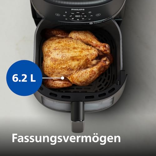 Philips Airfryer 2000 Serie – 13 Zubereitungsmöglichkeiten, 6,2 l, kompaktes Design mit Kochfenster, RapidAir-Technologie, Braten mit bis zu 90% weniger Fett, leicht zu reinigen (NA230/00)
