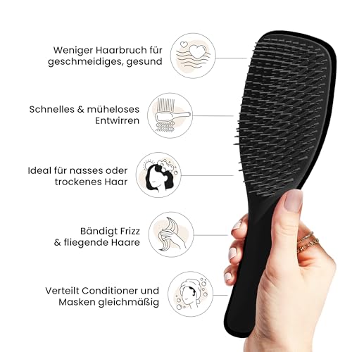 Tangle Teezer Ultimate Detangler Haarbürste – Für Nasses & Trockenes Haar – Entwirrungsbürste für Alle Haartypen – Zweistufige Borsten Reduzieren Haarbruch & Entfernen Knoten – Schwarz