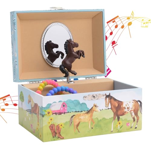 Jewelkeeper Schmuckschatulle Mädchen im Scheunendesign mit drehendem Pferd - Musikalisches Schmuckkästchen für Kinder mit Melodie Home on the Range - Schmuckaufbewahrung für Kinderschmuck