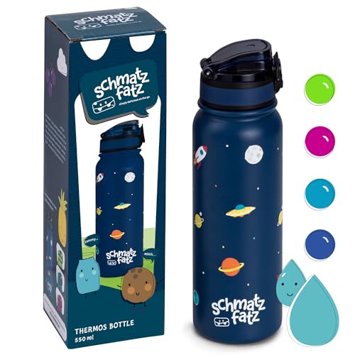 schmatzfatz Thermosflasche, Trinkflasche Kinder Auslaufsicher, 550ml Edelstahl-Trinkflasche Thermo für Schule & Kindergarten, BPA-Frei Wasserflasche, Auslaufsichere Trinkflaschen, Mädchen & Jungen