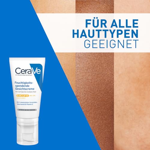 CeraVe Feuchtigkeitscreme für das Gesicht mit LSF 50, Creme für trockene bis sehr trockene Haut, Tagescreme mit Hyaluron und 3 essenziellen Ceramiden, 52 ml