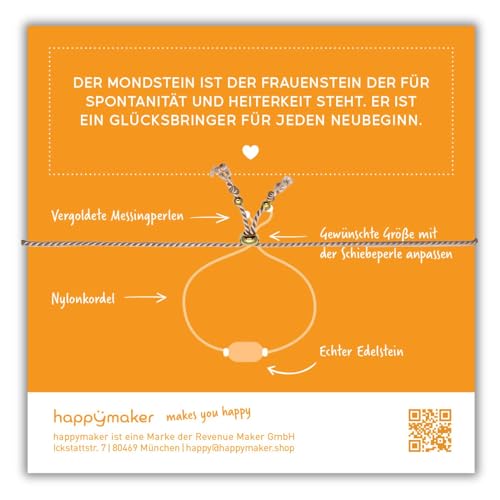 happymaker - Mondstein Armband Damen, handgefertigt in Deutschland, Edelstein Armband mit Goldperlen und exklusiver Geschenkverpackung, Freundschaftsarmbänder Set für die beste Freundin