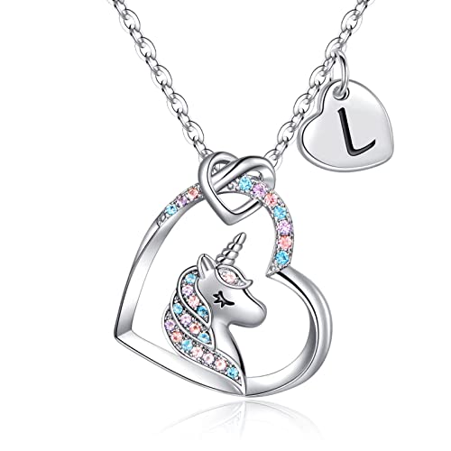 TINGN Einhorn Geschenke für Mädchen, Einschulung Mädchen Einhorn Kette Halskette Geburtstagsgeschenk für Kinder 5 6 7 8 9 10 Jahre Einhörner Herz Buchstaben Kette Geschenke Tochter Kinder Schmuck