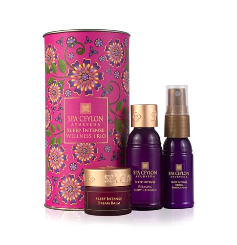SPA CEYLON Sleep Intense Wellness Trio Set | Intensive Spa Essentials for Deep Rest | Ayurvedic Pampering Kit with Natural Ingredients | Lavender Ylang Ylang | Shower Gel, Body Mist, Balm | Gift set