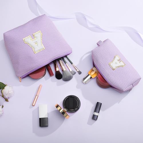 Parima Kosmetiktasche Damen Mädchen - Personalisierte Geschenke Make Up Tasche Mädchen Reise Schminktasche Geburtstagsgeschenk für Frauen Mädchen Geschenke für Frauen Lila Buchstaben Kosmetiktasche L