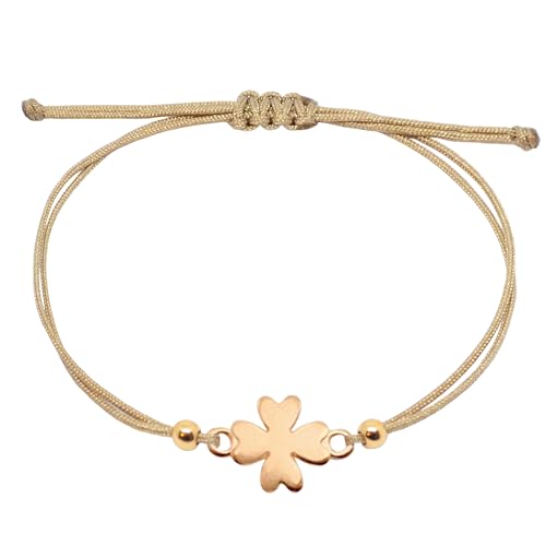Selfmade Jewelry Glücksarmband - Kleeblatt Armband Rosegold Glücksbringer Armkettchen Handmade In Germany - Inkl. Geschenkverpackung/Schmucksäckchen (Rosegold - Braun)