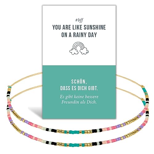 happymaker - Freundschaftsarmbänder, 2 Armbänder aus Miyuki Perlen mit Geschenkkarte und Geschenkverpackung als beste Freundin Geschenk, handgefertigt in Deutschland