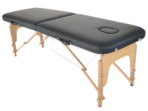 Beltom® Mobile Massagetisch Massageliege 2 zonen Basic 185 x 60 cm. - Licht 11,8 kg - massagebed massageleuning Massagebank 2 Zones klappbar Kosmetikliege - Schwarz