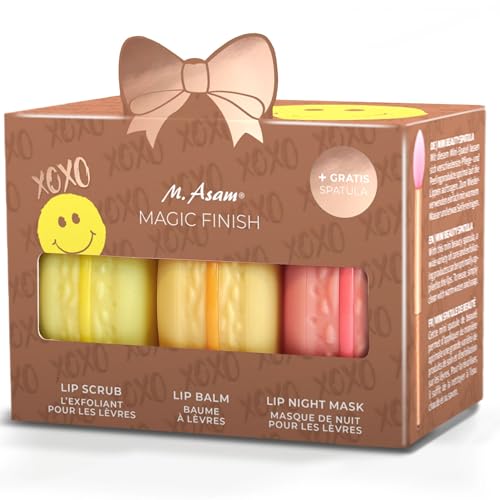M. Asam MAGIC FINISH Intensive Lip Care Set Smile Edition (3 x 8,5 g), Lippenpflege Set mit Lip Scrub, Lip Balm & Lip Mask, Beauty-Geschenkset Mit Mini Spatel, Pflege für geschmeidige Lippen