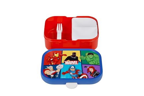 Mepal - Lunchbox Campus - Bento Lunchbox für Kinder - Brotdose mit Bento-Fach & Gabel - Meal Prep Box mit Clip-Verschluss - BPA-frei & Spülmaschinenfest - 750 ml - The Avengers