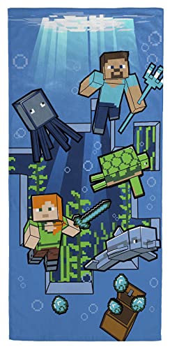 Jay Franco Minecraft Unterwasserabenteuer 71cm x 147cm Strandtuch aus 100% Baumwollfrottee