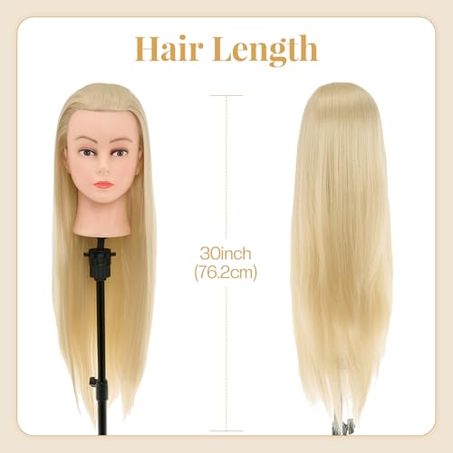 Neverland Beauty 30 Zoll Frisierkopf 100% Synthetisches Haar Trainingsköpfe für Friseure Ausbildung Kopf Puppenkopf zum Frisieren mit Haare Zubehör und Tischklemme(Beige)