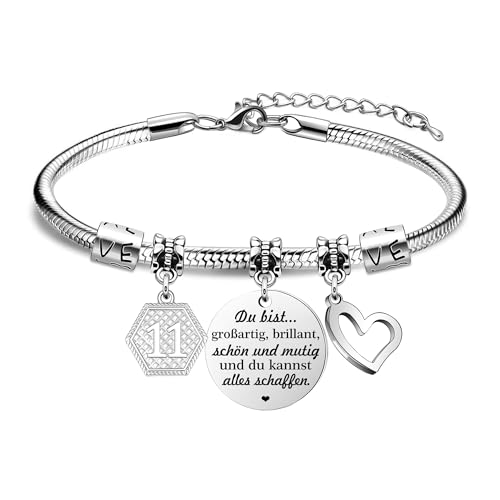 HEYEJET 11. Geburtstag Geschenke für Mädchen Armband Geburtstag Charme 11 Jahre alt Geburtstag Armband für Tochter Nichte Schwester Freundin Cousine Inspirierend Geschenke Schmuck (11)