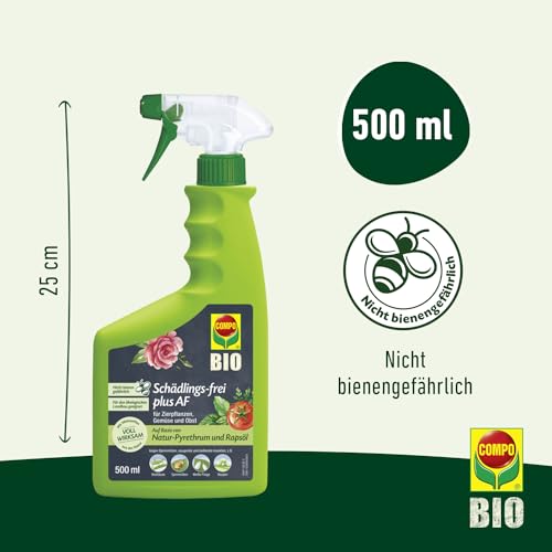COMPO Schädlings-frei plus AF - Spray gegen Blattläuse, Schildläuse, Wollläuse, Buchsbaumzünsler & Co. - für Zierpflanzen und Kernobst - 500 ml - anwendungsfertiges Insektizid