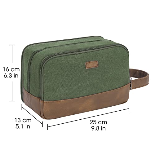 WANDF Kulturtasche für Herren Reise-Kulturtasche,Dopp-Kit aus Canvas,Wasserabweisende vegane Ledertasche für Rasierutensilien und Toilettenartikel (Grün)