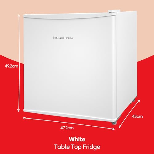 Russell Hobbs Table Top Larder Mini Fridge 43 Litre Capacity, Reversible Door & Adjustable Feet, Small Fridge, Manual Temperature Control, Ice Box, White RHTTF0E1W