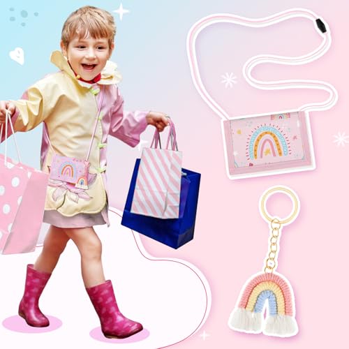 Hestya Kinder Brustbeutel - Dreifach Gefaltete Geldbörse mit Schlüsselanhänger, Portemonnaie zum Umhängen Geschenk für Jungen & Mädchen (Regenbogen)