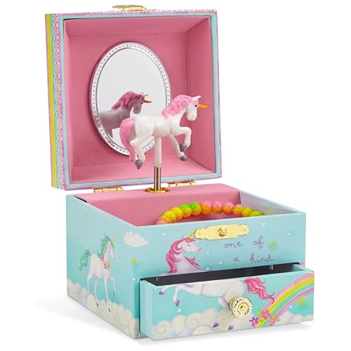 Jewelkeeper Schmuckkästchen Mädchen mit Drehendem Einhorn, Musik-Schatulle, Spieluhr Mädchen, Schmuckaufbewahrung, Regenbogendesign mit Schubladen - Einhorn Liebhaber Geschenk