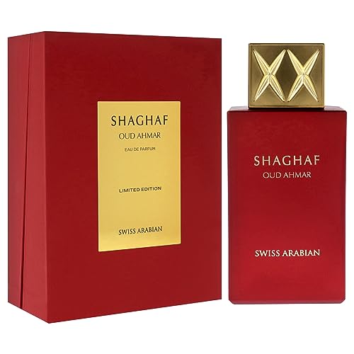 Swiss Arabian Shaghaf Oud Ahmar Eau de Parfum Unisex 75ML - Ein dekadenter warmer Amber-Gourmand mit spritziger Bergamotte und reifen Früchten - Ein luxuriöser und verführerischer Duft