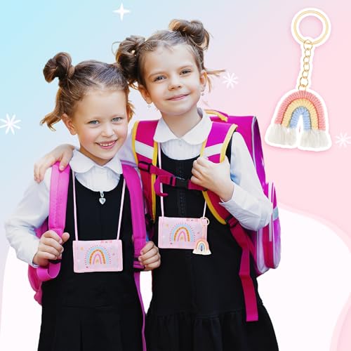Hestya Kinder Brustbeutel - Dreifach Gefaltete Geldbörse mit Schlüsselanhänger, Portemonnaie zum Umhängen Geschenk für Jungen & Mädchen (Regenbogen)