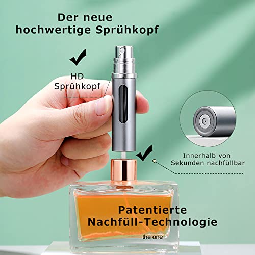 Travelofo Parfümzerstäuber Nachfüllbar, Leer Reise Parfüm Zerstäuber Mini Portable Sprühflasche mit Fenster für Unterwegs, 8ml (Schwarz & Grau)