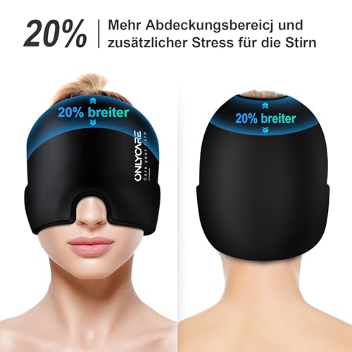 ONLYCARE Migräne Maske, Upgraded Migräne Kühlmaske Schlafmaske Kühlmütze Kühlhaube 360° Gel Surround kühlpads zur Linderung von Migräne, Kopfschmerzen, Druck