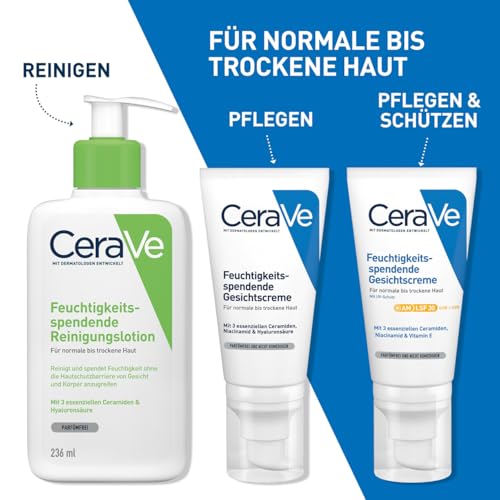 CeraVe Gesichtscreme mit LSF 30, Feuchtigkeitsspendende Creme mit Lichtschutzfaktor 30, Ohne Duftstoffe und Parabene, Bei normaler bis trockener Haut, 52 ml