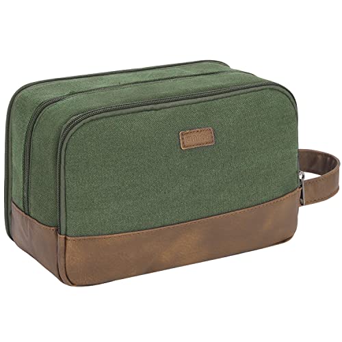 WANDF Kulturtasche für Herren Reise-Kulturtasche,Dopp-Kit aus Canvas,Wasserabweisende vegane Ledertasche für Rasierutensilien und Toilettenartikel (Grün)