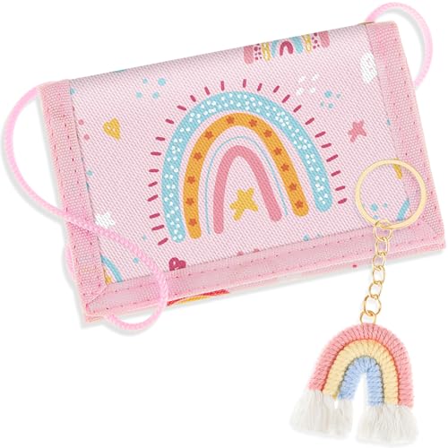 Hestya Kinder Brustbeutel - Dreifach Gefaltete Geldbörse mit Schlüsselanhänger, Portemonnaie zum Umhängen Geschenk für Jungen & Mädchen (Regenbogen)