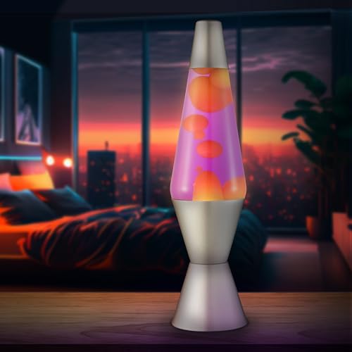 Lava Lamp 2125, Yellow Wax, Purple Liquid, Silver Base and Cap, Original 14.5 inch LAVA Motion Lamp to Illuminate Your Mood